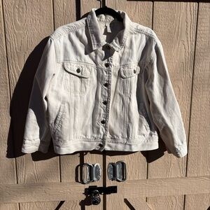 J JILL linen/cotton denim jean jacket off white